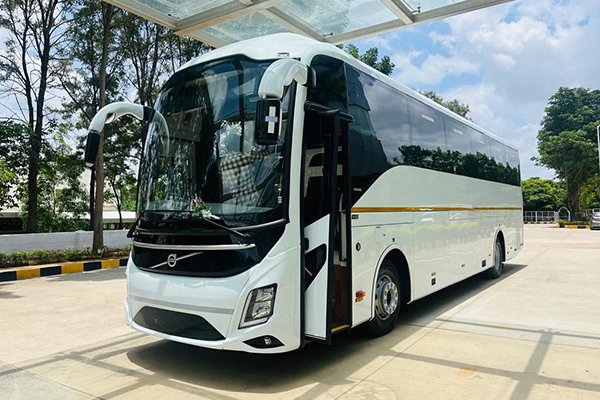 White and black luxury volvo bus