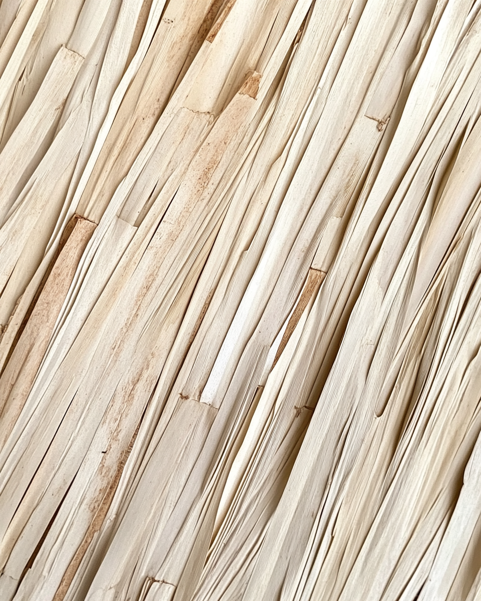 Close-up of a surface covered with thin, parallel wooden sticks or slats.