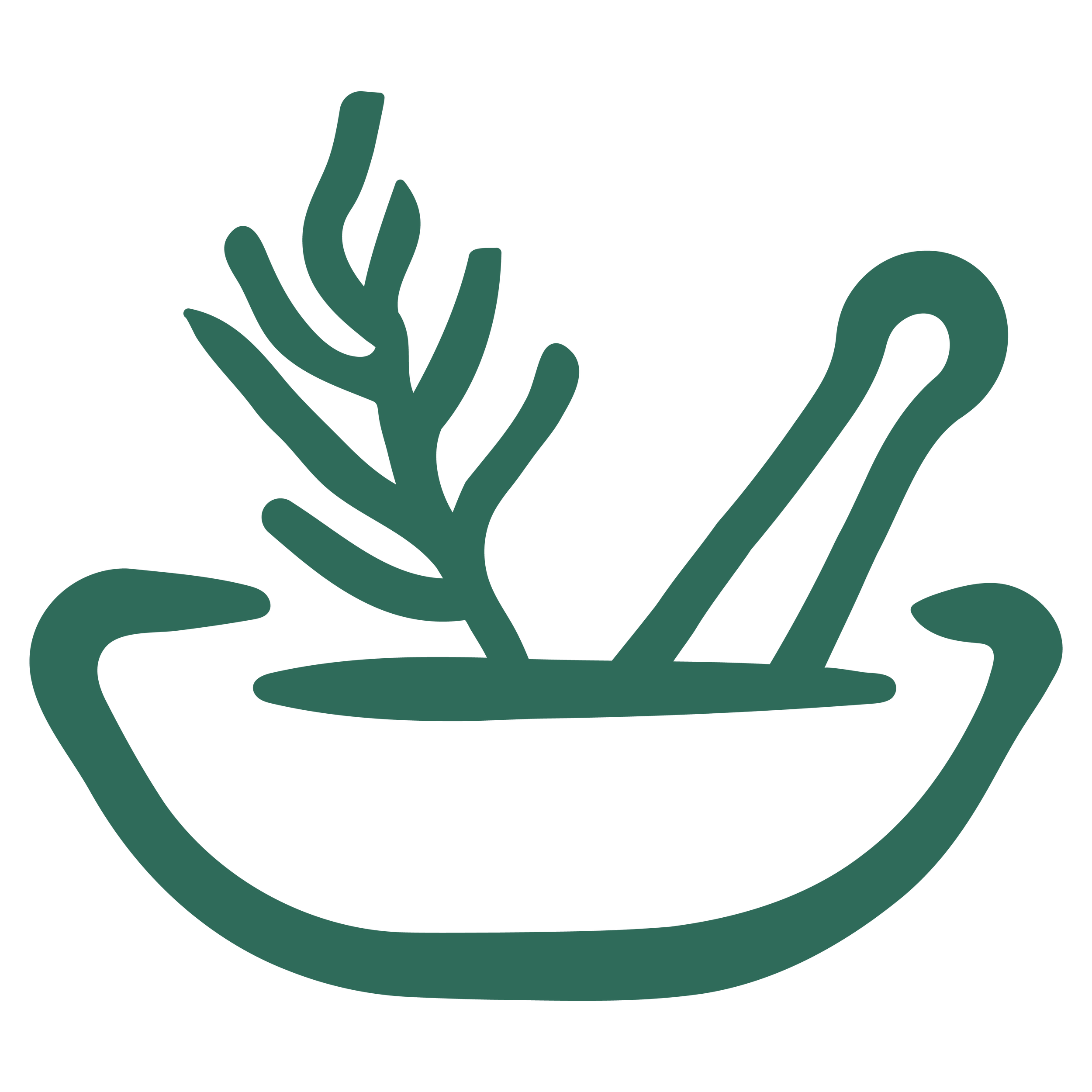 Stylized outline of a hand holding a small plant with leaves