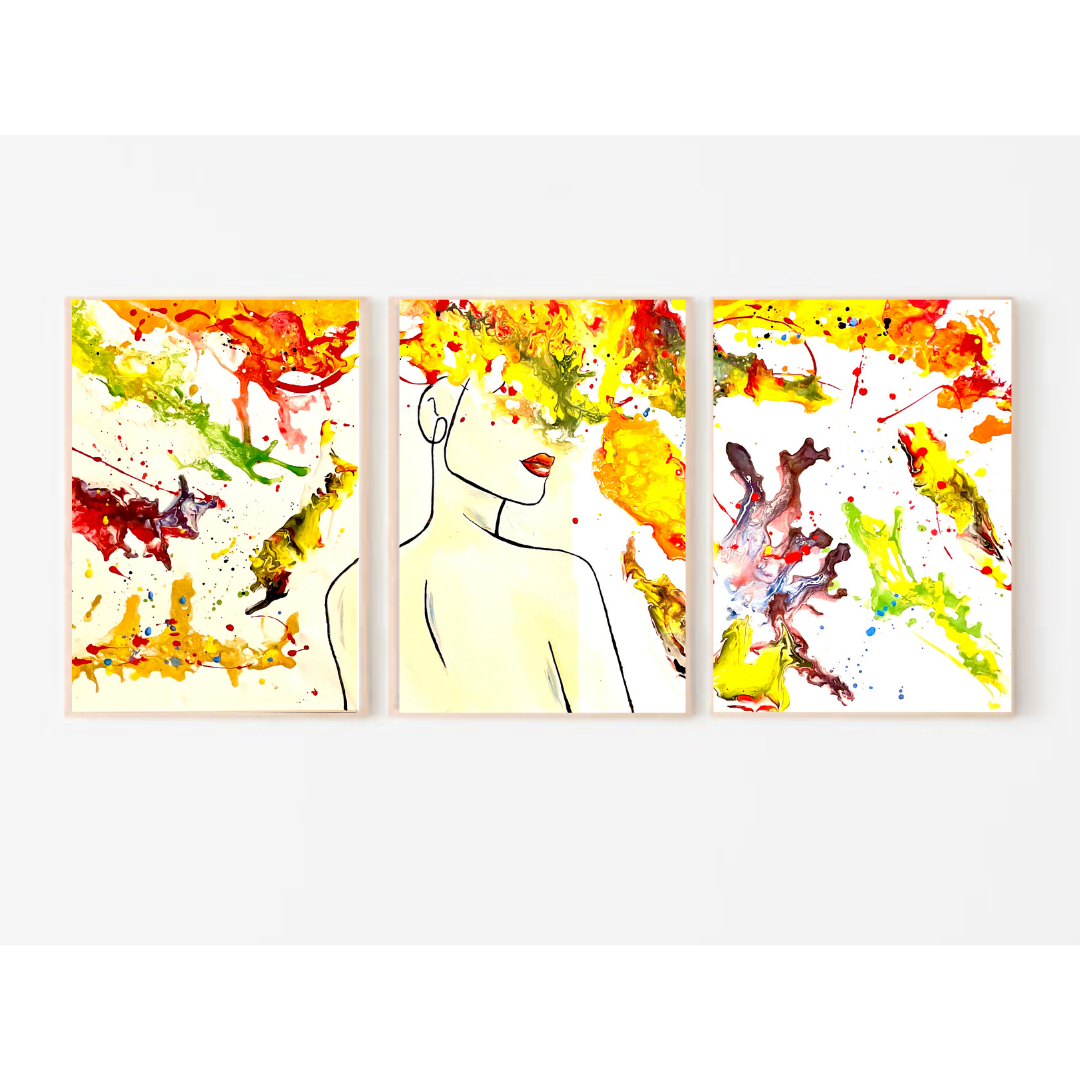 "Unraveling", 2021,
Acrylic on canvas, triptych, 48 × 20 in