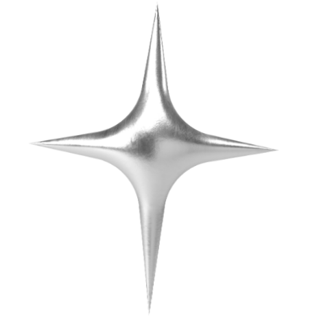 Silver star-shaped object with four points on a black background.