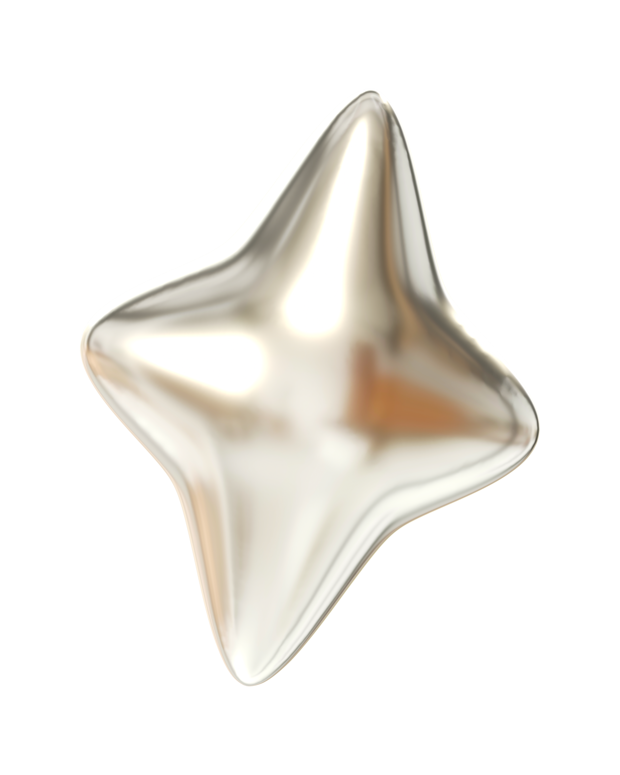 A shiny, metallic, star-shaped object with a smooth surface and reflective finish.