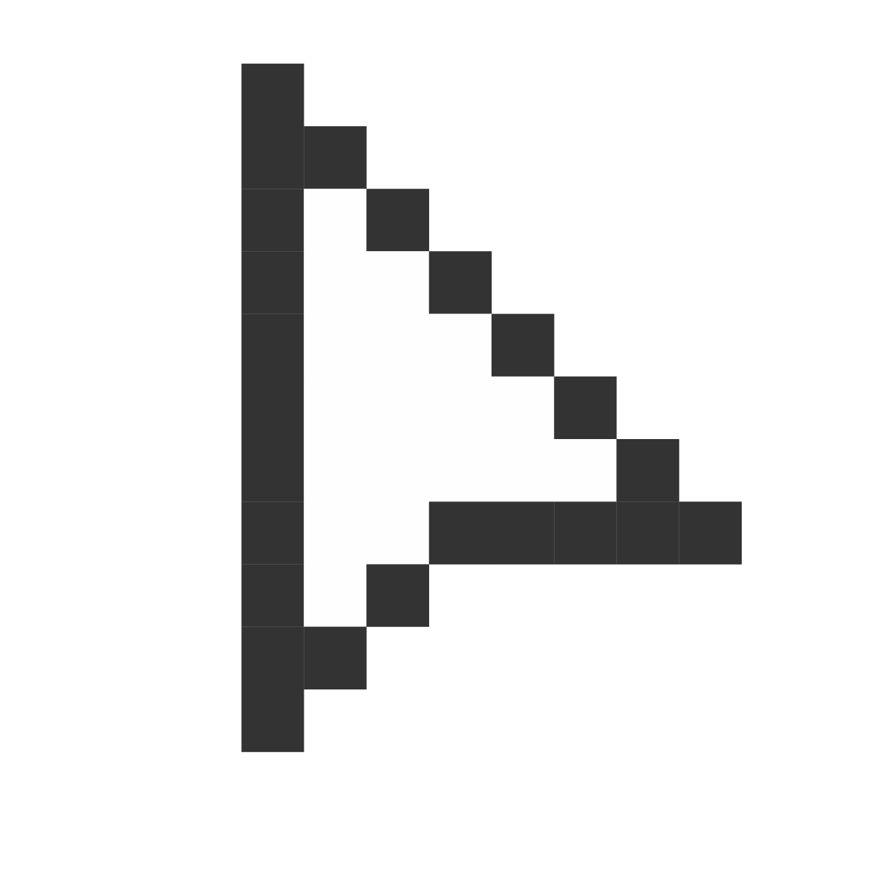 Pixelated black and white image resembling a computer cursor arrow pointing to the right.