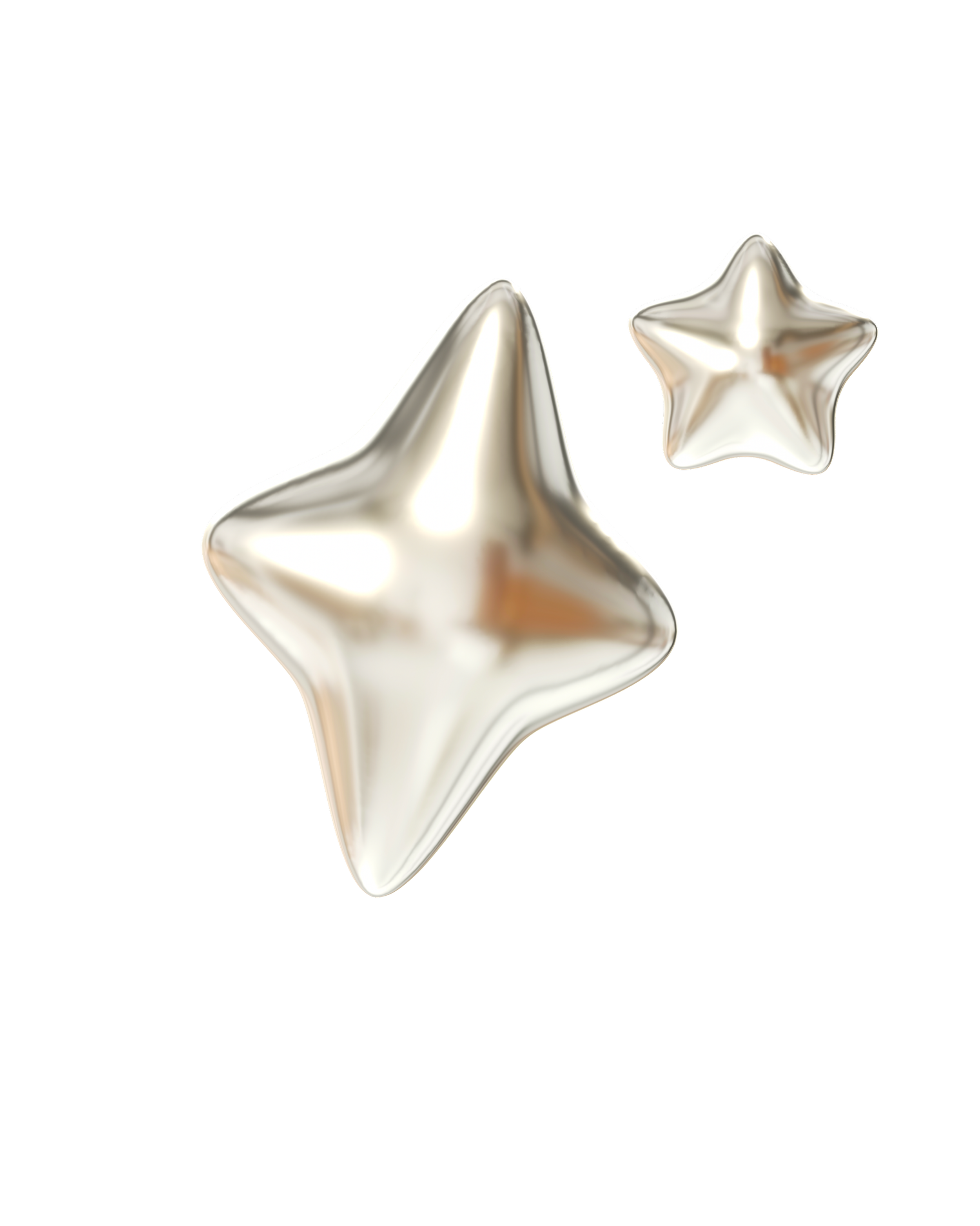 Two metallic star-shaped balloons, one larger and one smaller, against a black background.