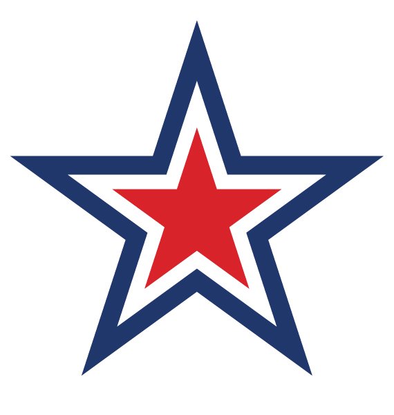 A stylized star with a red inner star, white outline, and navy blue outer star for National Roofing St. Louis.