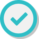 A checkmark inside a blue circle with a dark background