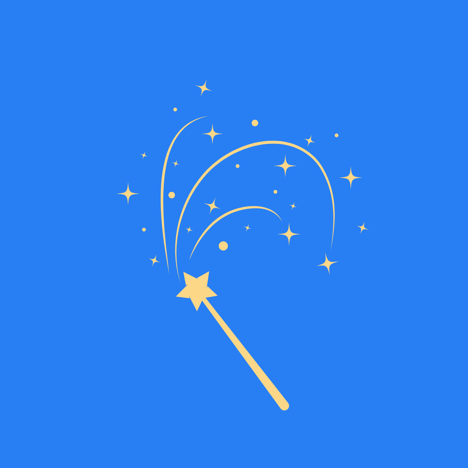 A digital illustration of a magic wand casting sparkles and stars against a blue background,  serving Toronto.