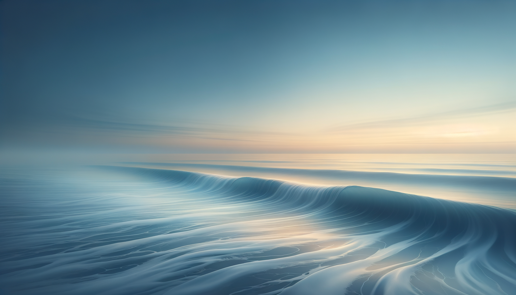 Ethereal shoreline with waves cresting on a golden horizon.