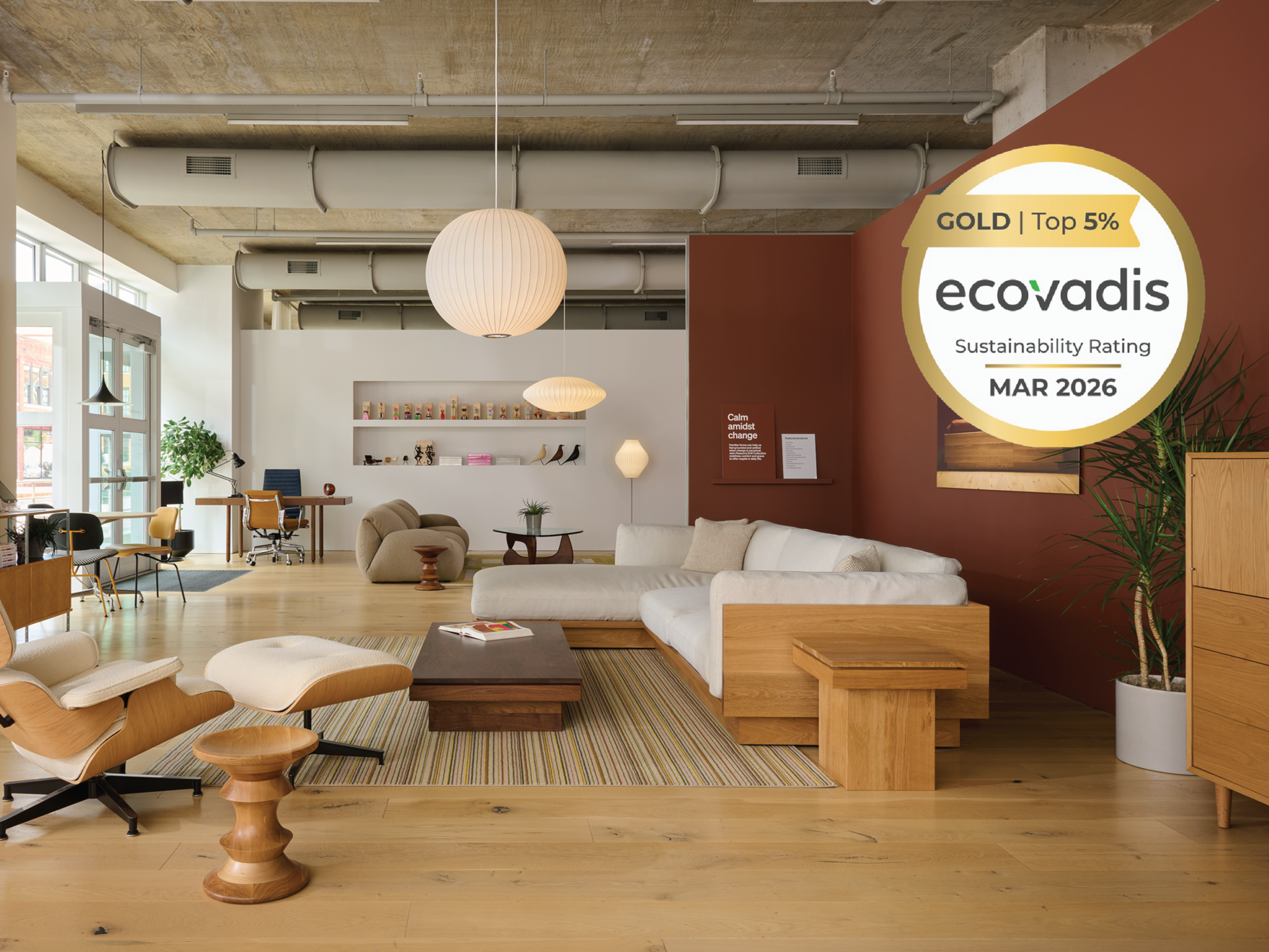 EcoVadis Gold certification recognition for MillerKnoll sustainable furniture and workplace products offered by WRG