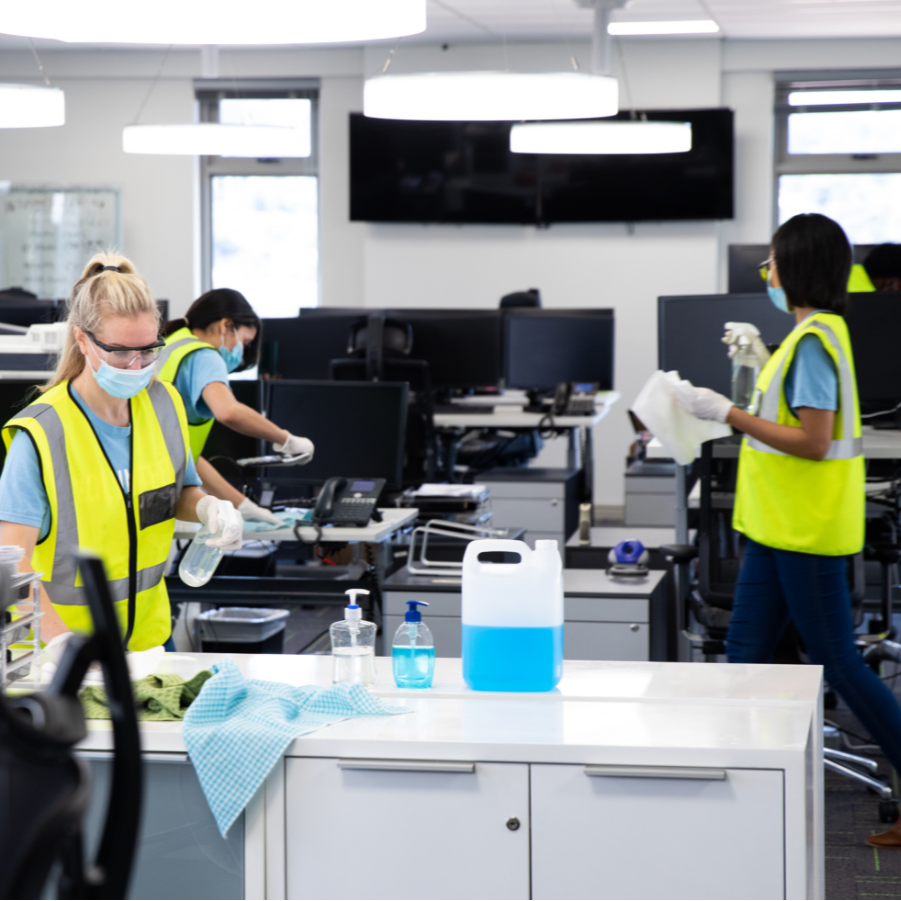 WRG Move team preparing commercial office space — post-move cleaning setup and workplace transition support services