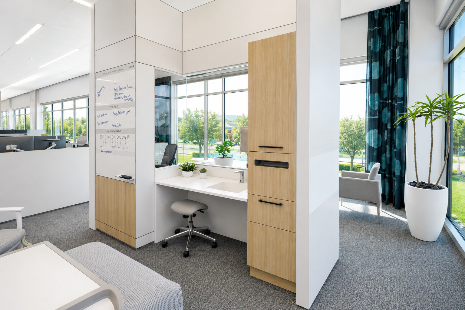 DIRTT modular healthcare casework with integrated work surfaces and storage — WRG Build interior construction for clinical and medical office environments Texas