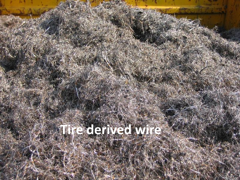 Pile of tire-derived wire with yellow and black background.