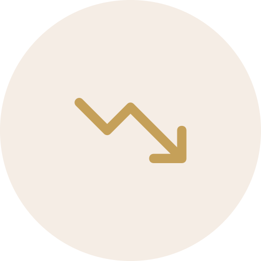 A downward pointing arrow indicating a decrease or decline.