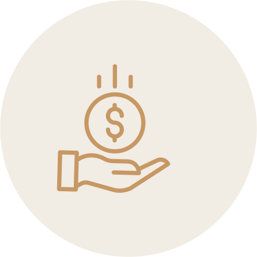 Outline of a hand holding a dollar coin with lines indicating motion or emphasis.