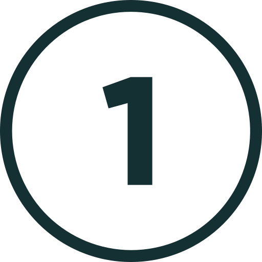 A black number one inside a black circle with a teal outer ring.