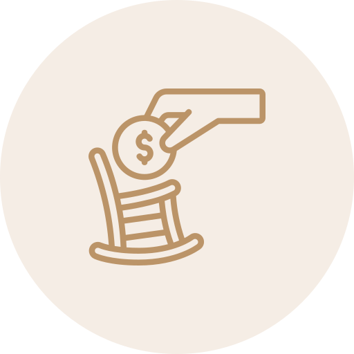 Illustration of a hand placing a coin into a chair.