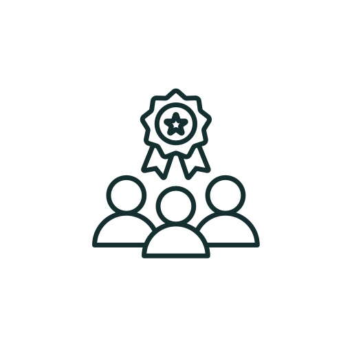 Icon of three people with a medal or award symbol above them.