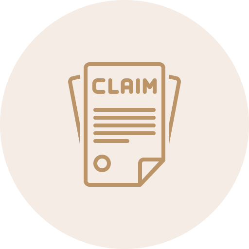 Icon of a claim form or document with the word 'CLAIM' at the top, depicted in a minimalist, line art style.