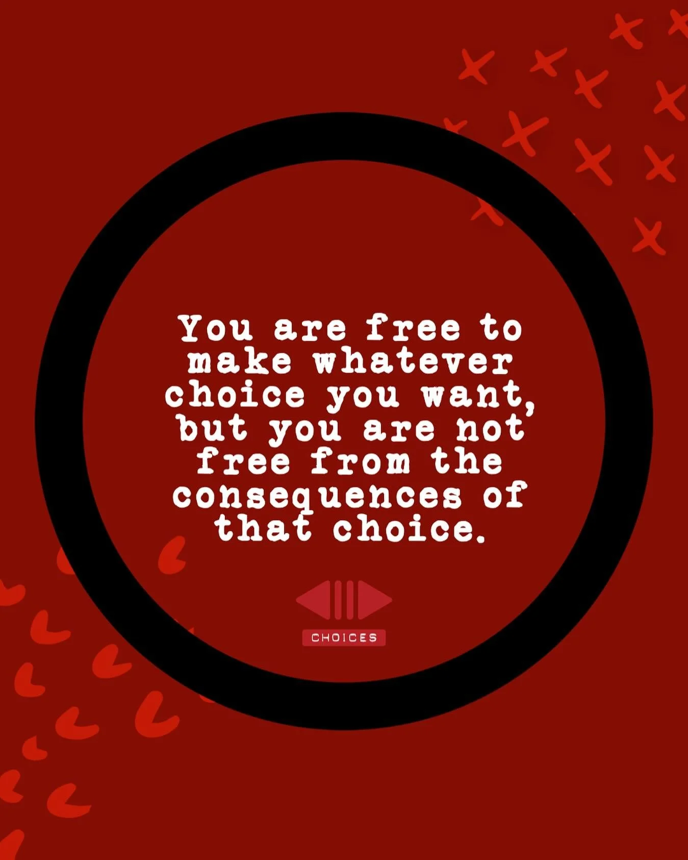MONDAY MOTIVATION &bull;

You are free to make whatever choice you want, but you are not free from the consequences of that choice. 

So let&rsquo;s be intentional about our choices today and every day.  You can do this well.  I promise. - Jeff. 

#m