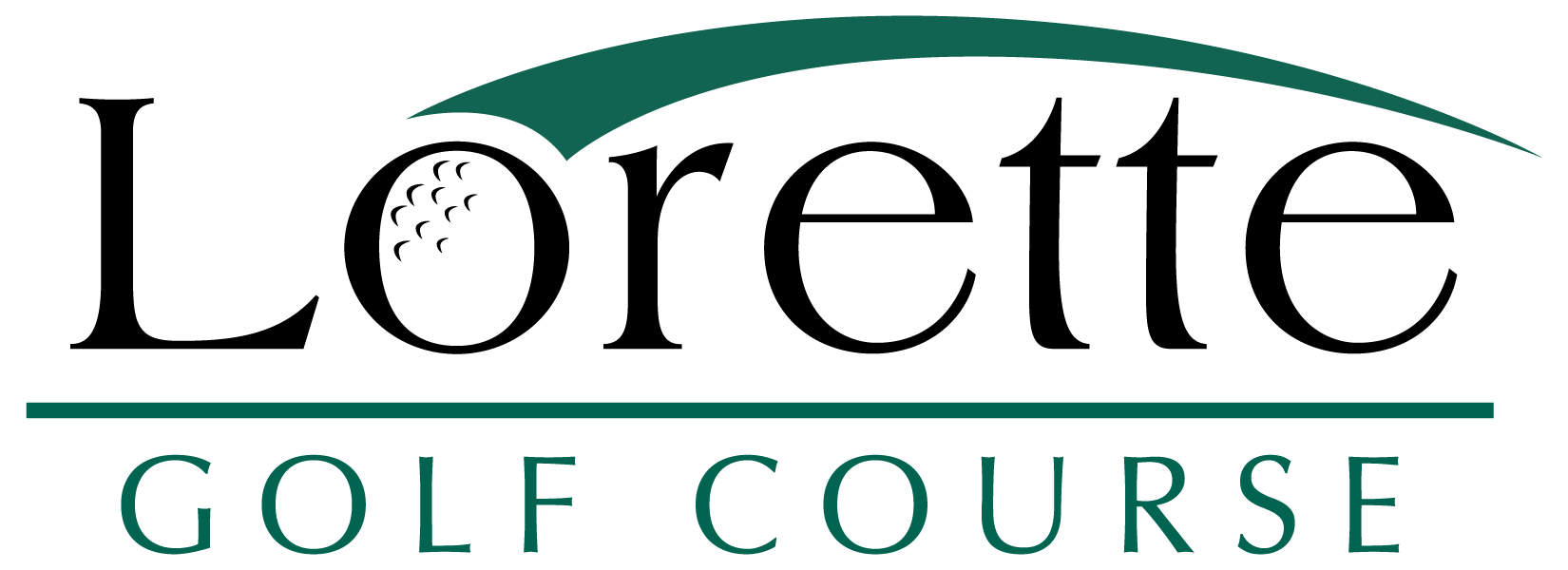 Logo for Lorette Golf Course with stylized text and a golf ball design.
