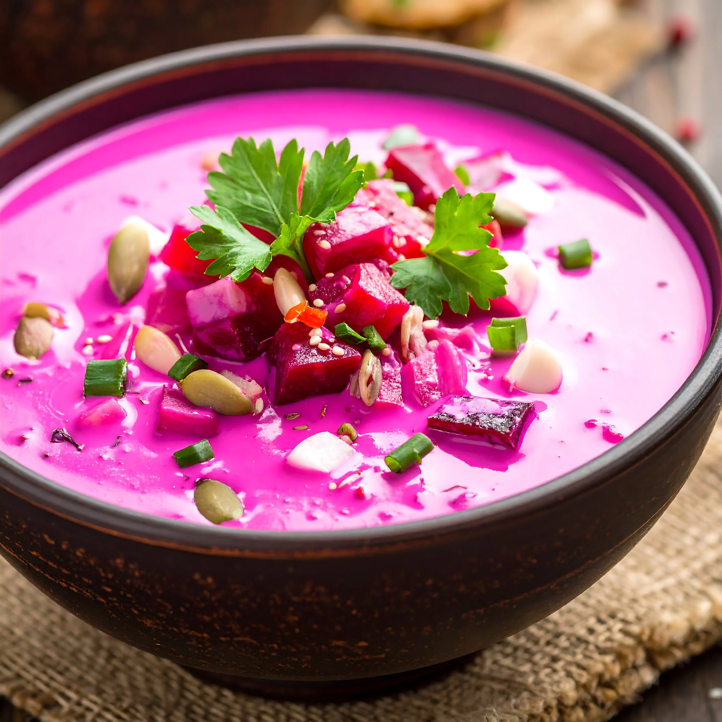 Bowl of pink soup