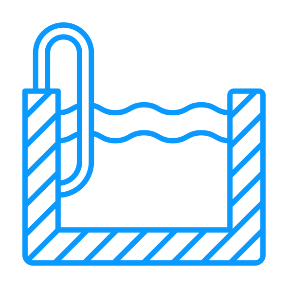 Outline of a swimming pool with a ladder on the left side