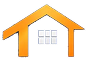 Icon of a house with a triangular roof, a chimney, and a window.