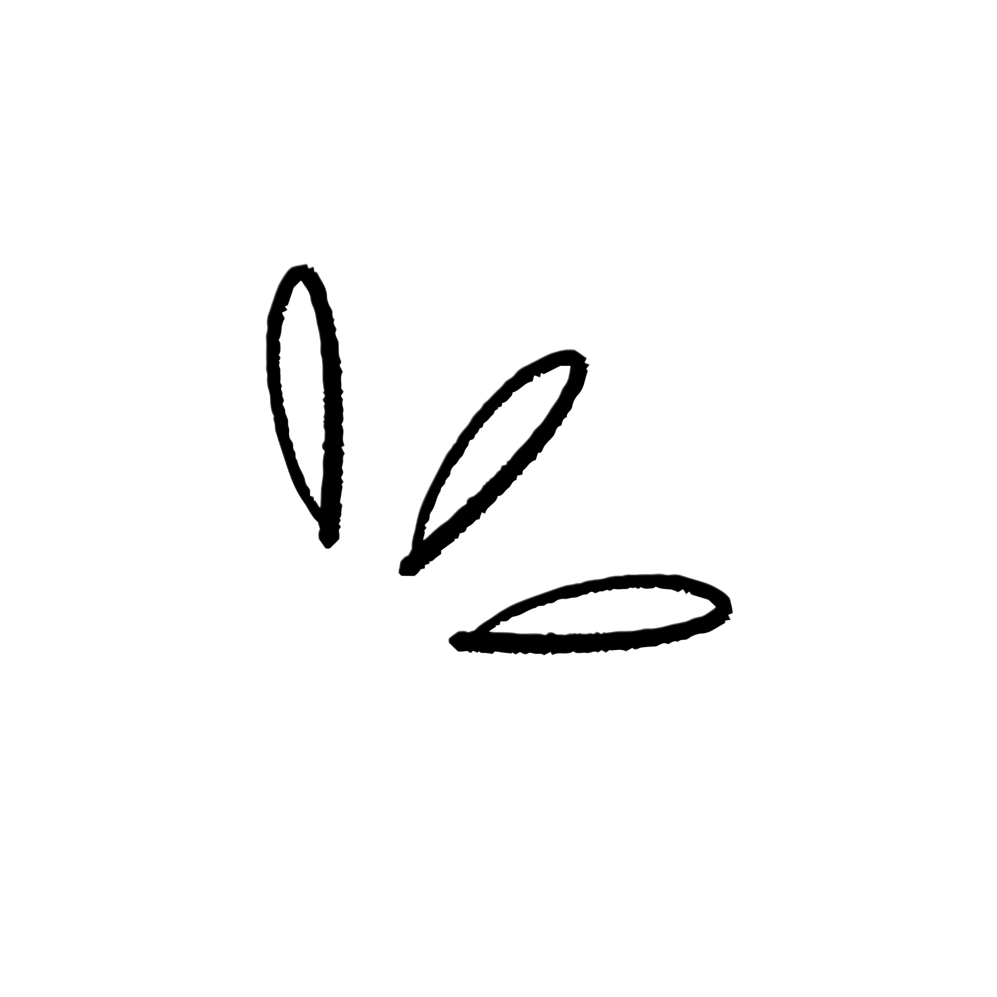 Black hand-drawn illustration of a bunny in a standing pose with long ears and a round tail.