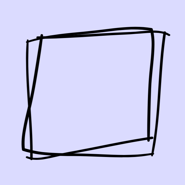 Abstract drawing of overlapping black rectangles on a light purple background.