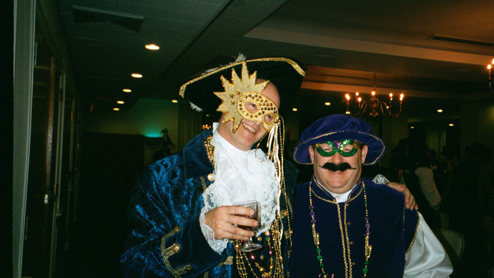 Curt & Steve in costume for ED Ball. Tracey made the beautiful mask. We rented the clothes