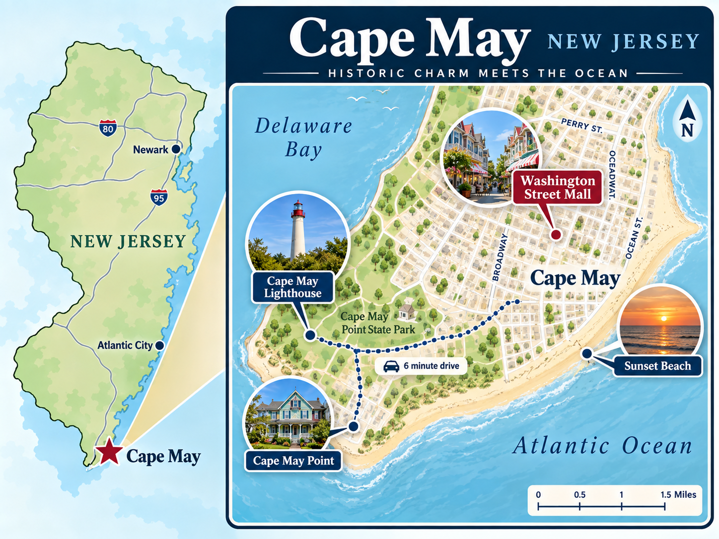 Exit-0 on the Garden State Parkway - an "island" with Delaware Bay, Atlantic Ocean, and in inland canal surrounding.