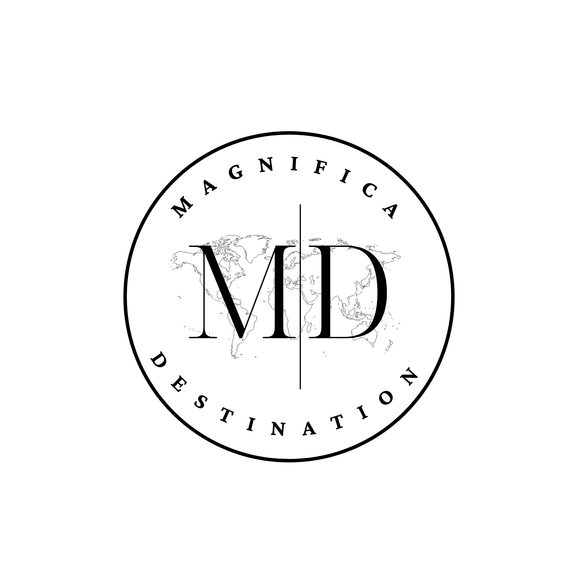 Black and white logo with the word 'MAD' in large font over a world map surrounded by the text 'MagnificA Productions International' in a circular pattern.