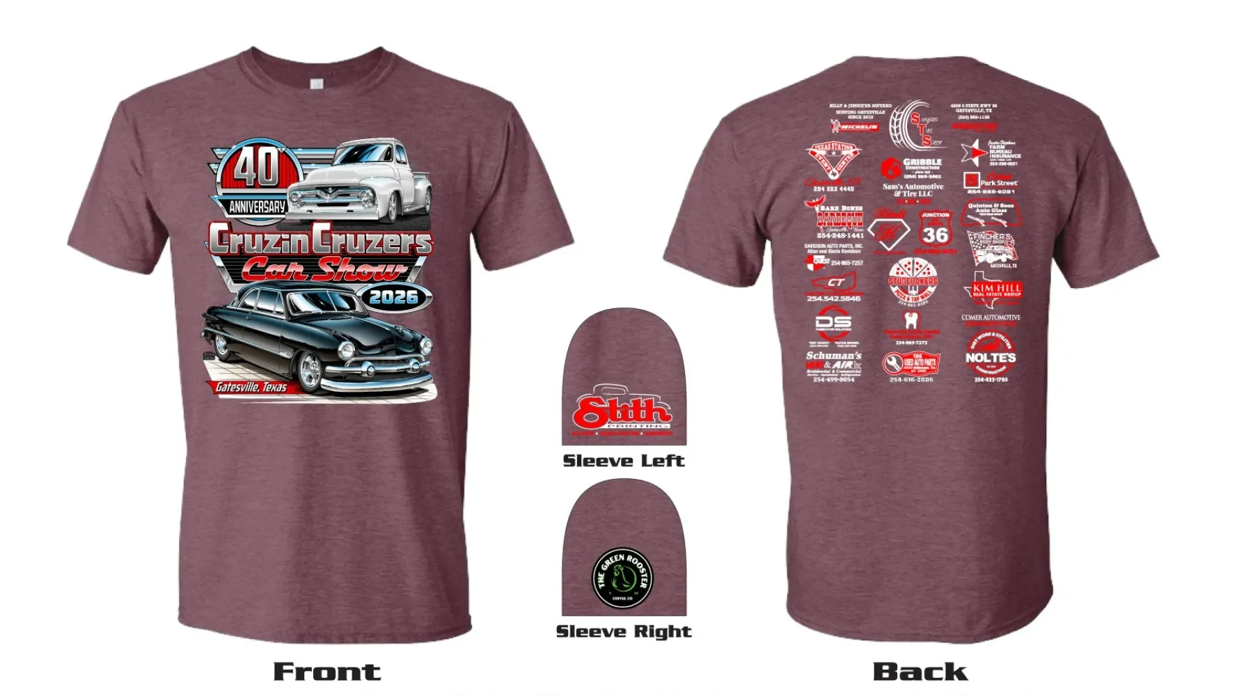 Maroon Heather Cruzin Cruzers T-Shirt 2026 Gatesville, Texas