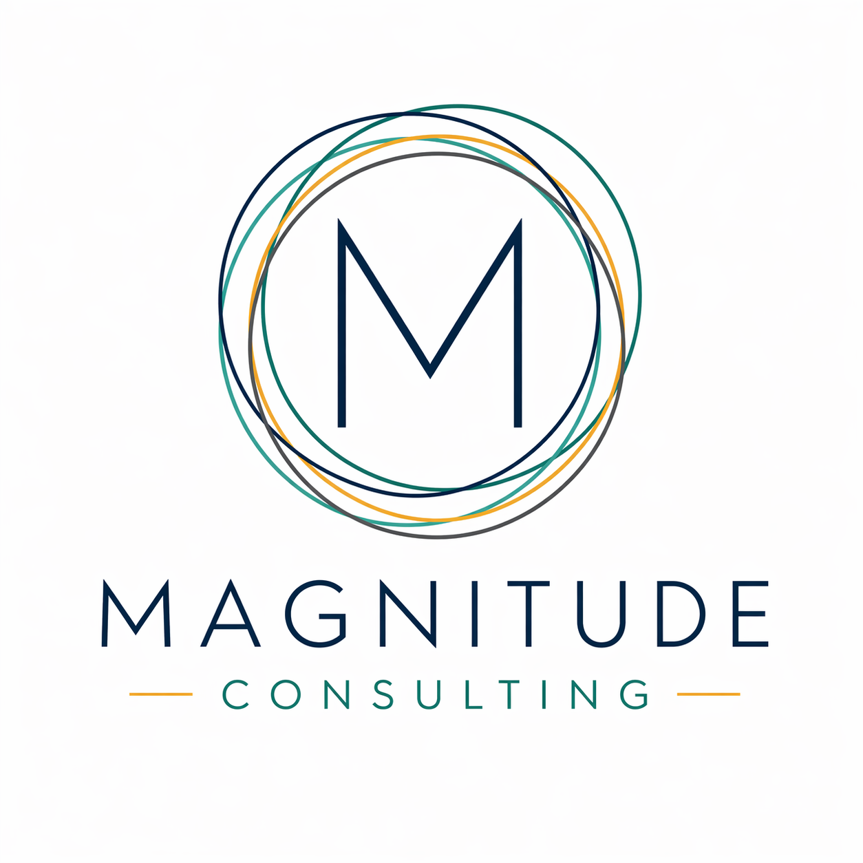 Logo of Magnitude Consulting, featuring a large letter M within multiple overlapping circles and the company name below.