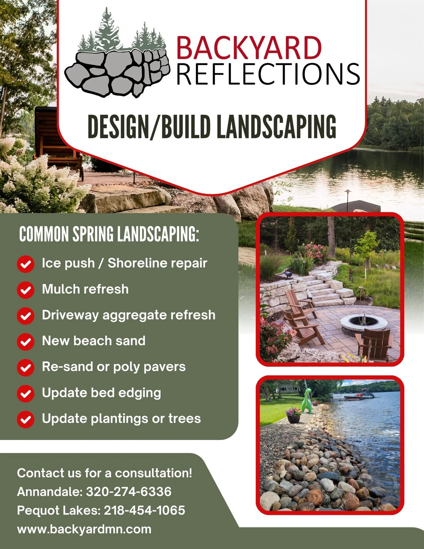 Happy first day of spring! We are gearing up for the landscaping season and would love to work with you on a full landscape design, or help you with some of the common spring servicing needs on your property.