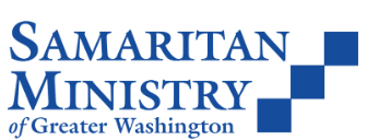 Samaritan Ministry of Greater Washington logo with blue text and checkerboard design