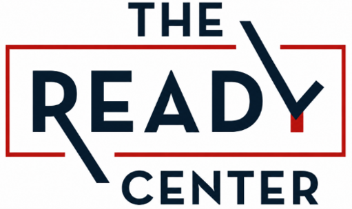 Logo for The Ready Center with the words 'The Ready Center' inside a red rectangular outline.