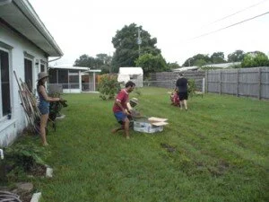 Fauna Garden's first work party: Members get started removing 2,000 square feet of sod.