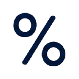 Percent sign symbol with a circular and diagonal line design.