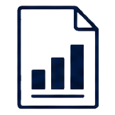 Icon of a report with a bar chart showing upward trend.