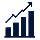 A line graph over a bar graph showing upward growth or improvement.
