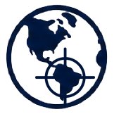A graphic of Earth with a target crosshair overlayed, symbolizing global focus or targeting.