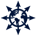 A dark navy compass rose with ornate detailing.