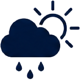 Cloudy weather with rain and a partly cloudy sky.