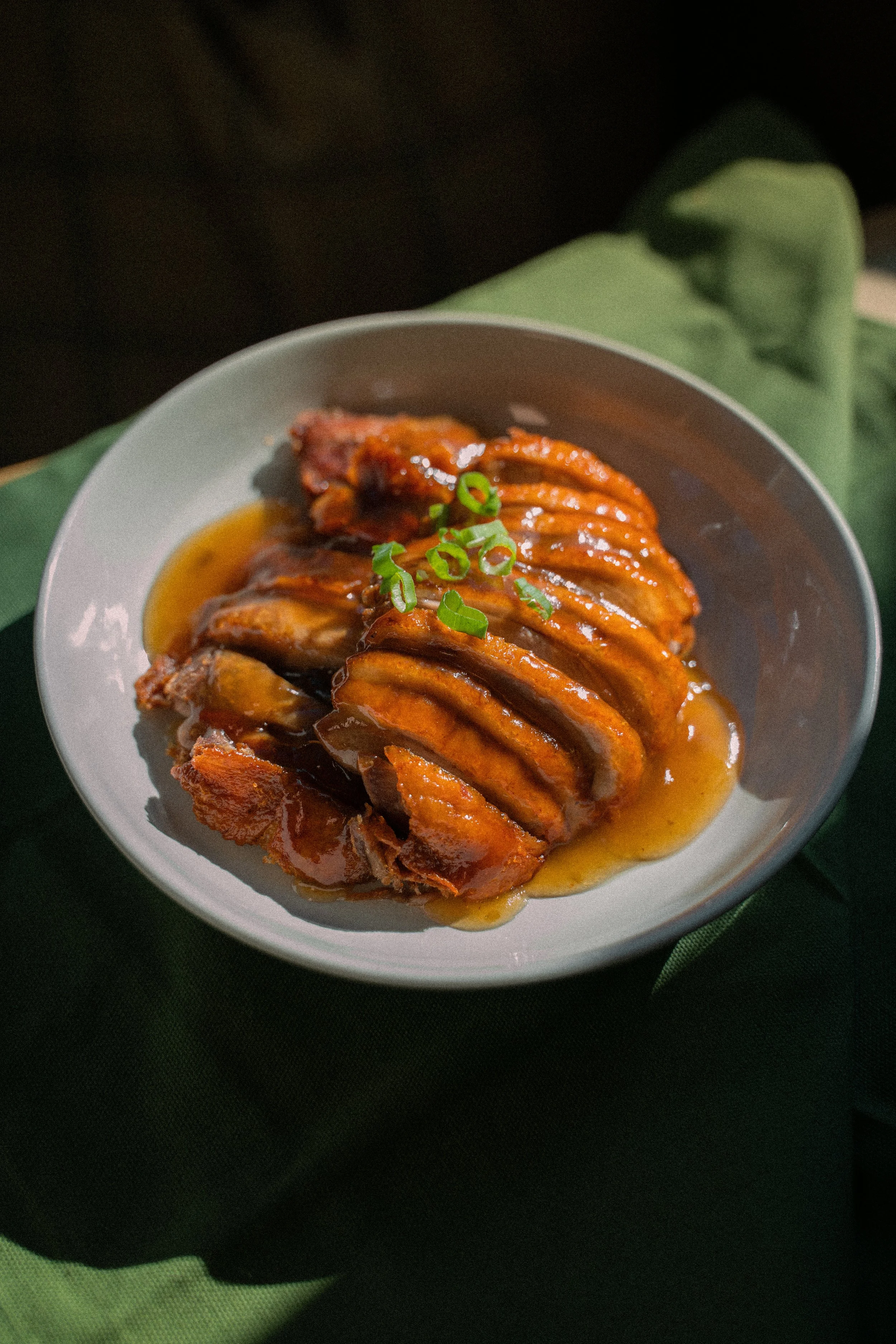 Bowl of sliced duck