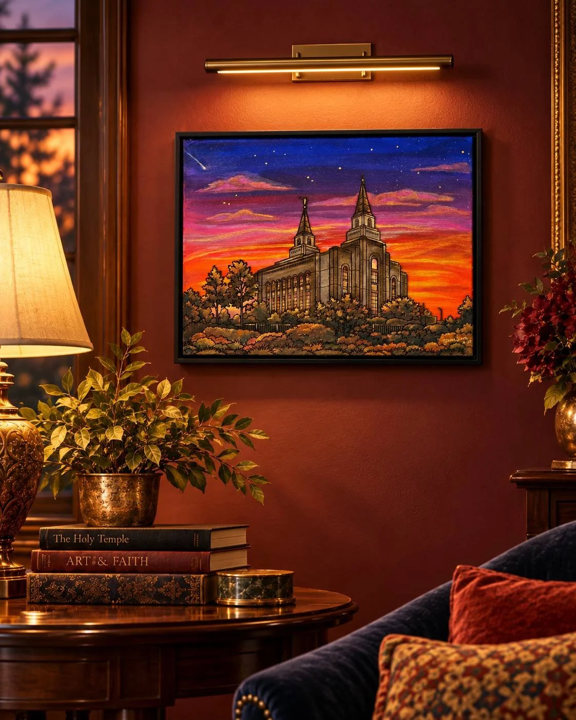 Kansas City Temple Twighlight - 16x12 Original Acrylic Painting on Canvas