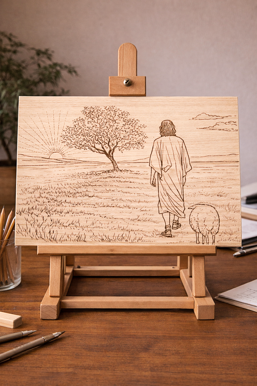 12x8 Jesus and the Lamb - Basswood Art Board