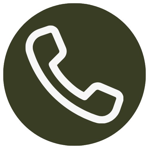 Icon of a white phone handset on a green circular background