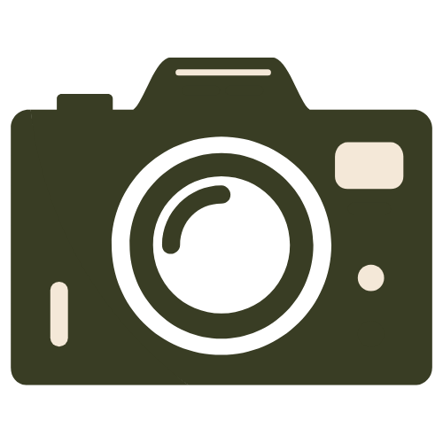 Simple illustration of a camera with a black lens and buttons on a black background