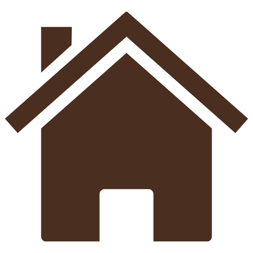 Icon of a brown house with a gabled roof and a small chimney on the left side.